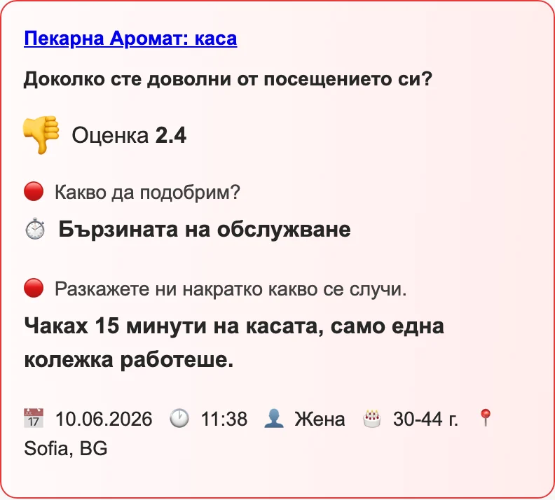 Имейл известие при ниска оценка